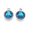 K5 Glass Pendants, Flat Round, Faceted, with Alloy Findings, Platinum, Deep Sky Blue, 17~17.7x14x5.2~6mm, Hole: 2mm