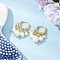 Round Shell Pearl Beaded Chandelier Earrings, with Brass Huggie Hoop Earring Findings for Women, Real 18K Gold Plated, 30mm
