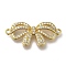 Rack Plating Brass Micro Pave Clear Cubic Zirconia Connector Charms, Bowknot Links, Long-Lasting Plated, Cadmium Free & Lead Free, Real 18K Gold Plated, 13.5x29.5x4mm, Hole: 1.6mm