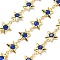 Brass Glass Link Chains, with Star Charms & Spool, Long-Lasting Plated, Soldered, Lead Free & Cadmium Free, Rack Plating, Real 18K Gold Plated, Blue, 14x10.5x3mm