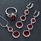 Flat Round Alloy Cubic Zirconia Pendant Necklaces & Hoop Earrings & Rings Sets, Dark Red, 16.5mm & 450mm & 65mm