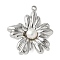 304 Stainless Steel Pendants, with Natural Freshwater Pearls, Flower Charm, Stainless Steel Color, 28x23x6mm, Hole: 1.6mm