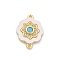 Brass Micro Pave Clear Cubic Zirconia & Shell Connector Charms, with Sky Blue Glass, Real 18K Gold Plated, Flower, 17.5x13x2.5mm, Hole: 1.2mm