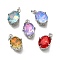 Brass Glass Charms, Oval Charms, With Jump Rings Loop, Lead Free & Cadmium Free, Rack Plating, Lasting Plated, Faceted, Platinum, 14x10x7.5mm, Hole: 2mm