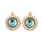 Rack Plating Brass Micro Pave Cubic Zirconia Pendants, with Glass, Long-Lasting Plated, Flower with Evil Eye, with Jump Ring, Real 18K Gold Plated, Pale Turquoise, 23x20x5mm