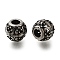 304 Stainless Steel European Beads, Large Hole Beads, Rondelle with Fleur De Lis, Antique Silver, 10x9mm, Hole: 4mm