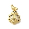 Brass Micro Pave Clear Cubic Zirconia Enamel Pendants, Insect Charms, with Jump Ring, Real 18K Gold Plated, 15x11x3.7mm, Hole: 3mm