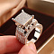 Brass Micro Pave Clear Cubic Zirconia Finger Rings, Square, Platinum, US Size 8(18.1mm)