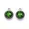 K5 Glass Pendants, Flat Round, Faceted, with Alloy Findings, Platinum, Green, 17~17.7x14x5.2~6mm, Hole: 2mm