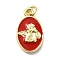 Brass Enamel Pendants, Oval with Angel, Rack Plating, Long-Lasting Plated, Cadmium Free & Lead Free, Real 18K Gold Plated, with Jump Ring, Red, 15.5x9.5x2.5mm, Hole: 3mm