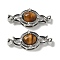 Brass Micro Pave Clear Cubic Zirconi Fold Over Clasps, with Natural Tiger Eye, Oval, Platinum, 34mm
