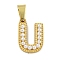 Ion Plating(IP) 304 Stainless Steel Pendants, with ABS Imitation Pearl, Letter U, 17x11.5x3.3mm, Hole: 6x3mm