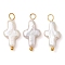 Natural Keshi Pearl Pendants, with Brass Ball Head Pins, Cross Charms, Golden, 19x8~8.5x3.5mm, Hole: 2~2.3mm