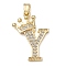 Rack Plating Brass Micro Pave Cubic Zirconia Pendants, Long-Lasting Plated, Lead Free & Cadmium Free, Real 18K Gold Plated, Letter Y, 22~24x12~22x2mm, Hole: 3x4mm