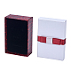 クラフトコットンいっぱい長方形の厚紙ジュエリーセットボックスとちょう結び  リングのために  ピアス  ネックレス  ホワイト＆ブラウン  9x6x3cm CBOX-N006-03-5