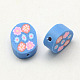 Handmade Polymer Clay Flat Oval with Flower Beads CLAY-Q215-06-2
