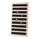 9 スロットの竹リング オーガナイザー ディスプレイ トレイ  内側に模造革を使用  長方形  ブラック  28x15x1.7cm EDIS-WH0016-044B-1