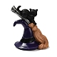 Resin Bewitched Cat with Broom Figurine Ornament DARK-PW0001-072-2