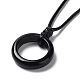 Collier pendentif bague en obsidienne naturelle avec cordons cirés NJEW-R262-01B-10-3