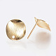 Brass Ear Stud Findings, with Loop, Nickel Free, Real 18K Gold Plated, Flat Round, 12mm, Hole: 1mm, pin: 0.5mm