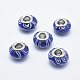 Handgemachte  europäischen Fimo-Perlen, mit versilberten Messingkernen, Großloch perlen, Rondell, mittelblau, 13~16x8~11 mm, Bohrung: 4.5~5 mm