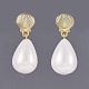 Perla de concha perla cuelga aretes pendientes EJEW-JE03071-01-1