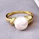 Brass Round Shell Pearl Finger Rings RJEW-BB05571-1-5