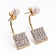 304 Stainless Steel Rhinestone Square Ear Studs EJEW-M168-06G-1