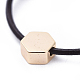 調節可能な牛革レザーコード指輪  真鍮のビーズで  六角  ブラック  18KGP本金メッキ  サイズ10  20mm RJEW-JR00256-01-2