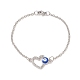 2Pcs 2 Color Crystal Rhinestone Heart with Evil Eye Link Bracelets Set BJEW-JB09166-2
