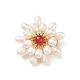 Broche de solapa con flor de perla y cornalina natural trenzada JEWB-TA00006-02-1
