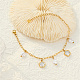 天然真珠と貝殻のフラワーチャームブレスレット、ステンレススチールのペーパークリップチェーン付き  ゴールドカラー  8-1/4インチ（21cm） QS5217-1-3