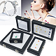 FINGERINSPIRE Novel Box Black Imitation Leather Jewelry Organizer Box with Glass Window and Clasps 3.6x3.78 inch Square Jewelry Gem Display Case Jewelry Gift Box（with White & Black Reversible Pad） CON-WH0087-76-5