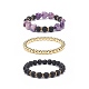 3 pièces 3 style coeur pierre de mica violet naturel et roche de lave et hématite synthétique perlé ensemble de bracelets extensibles BJEW-JB08736-1