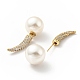 Corno di zirconi chiari con orecchini a bottone con perla acrilica davanti e dietro EJEW-G295-02A-G-2