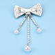 Bowknot de rhinestone de cristal con pasador de solapa de perla de plástico JEWB-T002-09S-2