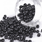 Abalorios de la semilla de cristal, colores opacos semilla, pequeñas cuentas artesanales para hacer joyas de diy, redondo, negro, 4mm, agujero: 1.5 mm, aproximamente 4500 unidades / libra