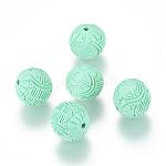 Handmade Zinnober Perlen, geschnitzte Lack, Runde, Aquamarin, 16x15 mm, Bohrung: 2 mm