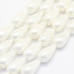 Shell Pearl Beads Strands, teardrop, Creamy White, 20.5x10.5mm, Hole: 1mm, about 20pcs/strand, 15.7 inch(40cm)