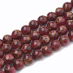 Naturchalcedon Perlenstränge, Nachahmung Gold Clinquant Stein, gefärbt und erhitzt, Runde, rot, 10~10.5 mm, Bohrung: 1 mm, ca. 37~38 Stk. / Strang, 14.96~15.35 Zoll (38~39 cm)