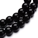 Glas runde Perle Stränge, Schwarz, 8 mm, Bohrung: 1 mm, ca. 40 Stk. / Strang, 11 Zoll
