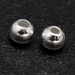 925 шарики стерлингового серебра, бесшовные круглые бусины, серебряные, 2 мм, отверстие : 0.7~1 мм, Около 869 шт / 20 г