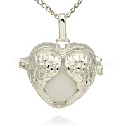 Silver Color Plated Brass Hollow Heart Cage Pendants KK-J241-06S