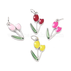 Pendentifs en laiton, avec l'émail, sans plomb et sans cadmium, platine, tulipe, couleur mixte, 19x11x2mm