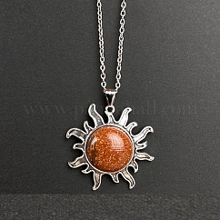 Colliers vintage avec pendentif soleil en pierre de soleil synthétique et chaîne en alliage, platine, 19.69 pouce (50 cm)
