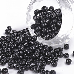 Perline semi di vetro, semi di colori opachi, piccole perle artigianali per la creazione di gioielli fai da te, tondo, nero, 6/0, 4mm, foro:1.5mm, circa 4500pcs/libbra