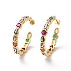 Orecchino a perno con geometria cubica in zirconia placcata ionica (ip), orecchini a mezzo cerchio in vero ottone placcato oro 18k da donna, colorato, 33.5x35x5mm, ago :0.6mm