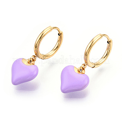 Pendientes de aro colgantes con forma de corazón de esmalte con revestimiento iónico (IP)&nbsp;EJEW-T018-01C