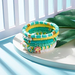 Natürliches Lavagestein & handgefertigtes Heishi-Stretch-Armband-Set aus Fimo&nbsp;BJEW-JB07512