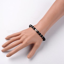 Tête de Bouddha pierres précieuses perles bracelets extensibles&nbsp;BJEW-JB01864-06